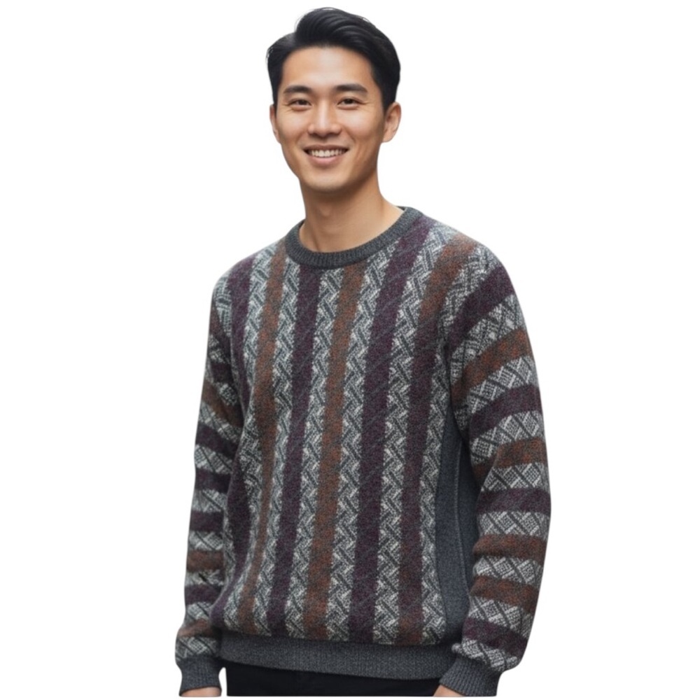 Vintage Peruvian Connection 100% Alpaca Sweater Gray Multicolor Men's XL Cosby